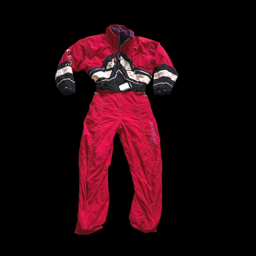 Bogner Vintage Womens Red Colorblock One Piece Ski Suit Alpine Size 10 USA Made